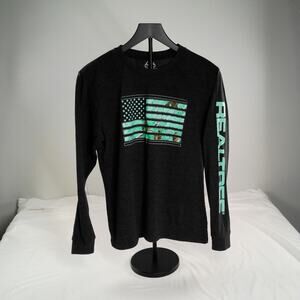 Realtree By Willow Trails Mens L Long Sleeve Black American Flag Camo Shirt